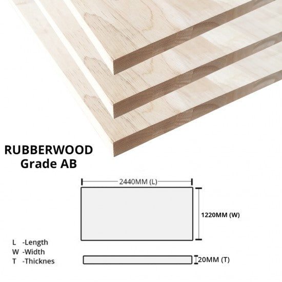 Rubberwood Grade AB 20MM (T) x 1220MM (W) x 2440MM (L) Finger Jointed Laminated Board